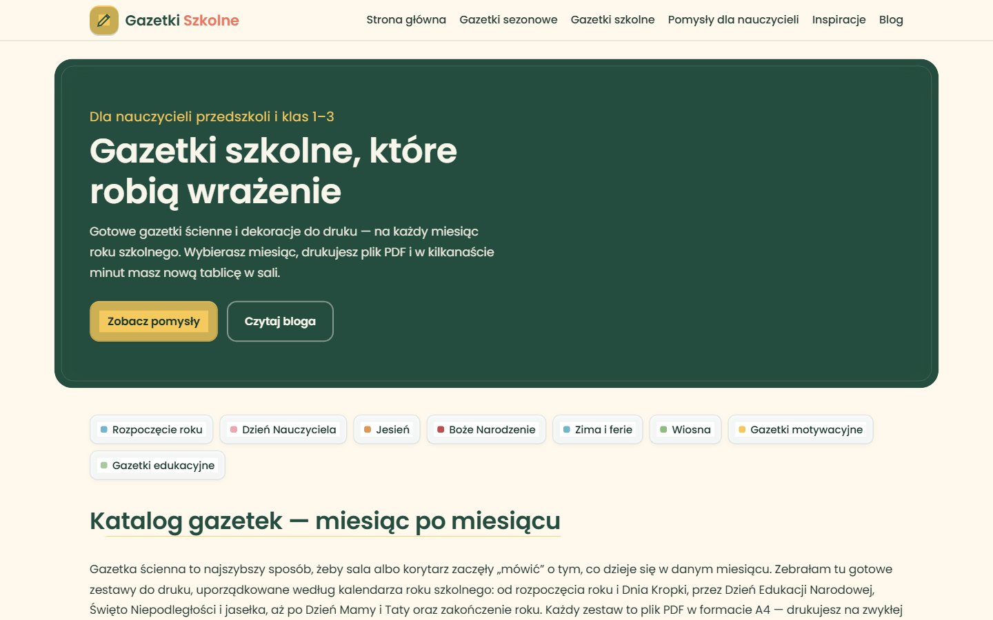Strona główna gazetki-szkolne.pl — zrzut ekranu